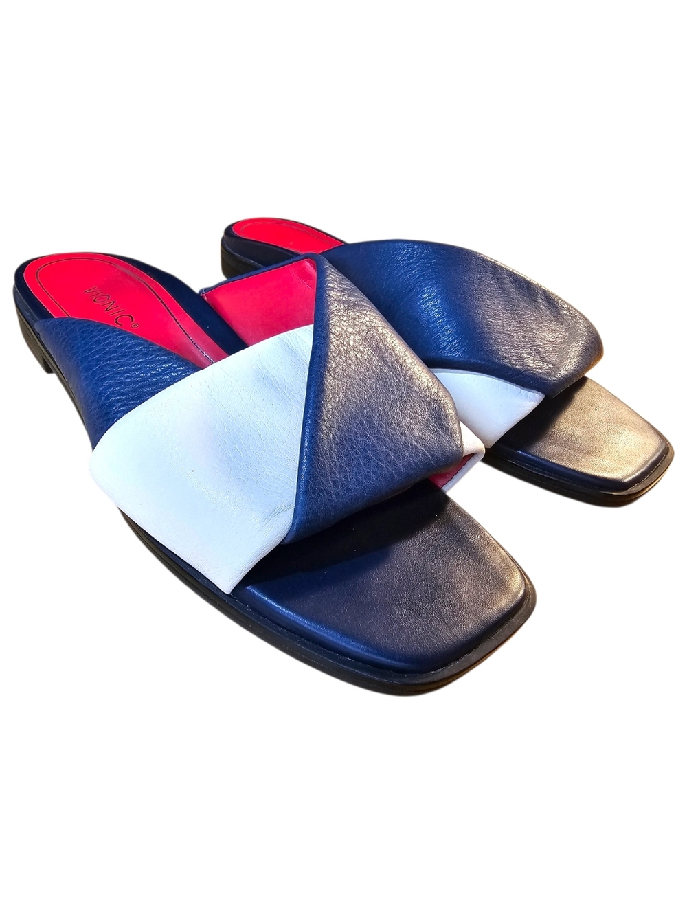 🇺🇸 Vionic Miramar Slide Sandals – Red White Blue | Orthotic | Size 8.5 ✨